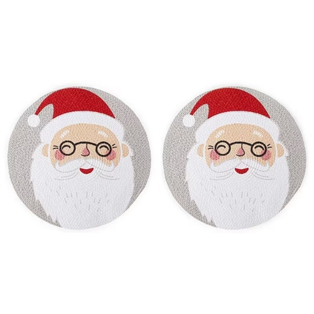 Set of 2 Same Round Braided Cotton Placemats (15") CHRISTMAS, SANTA'S FACE, HW